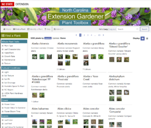 Screen shot plant database - Find a Plant