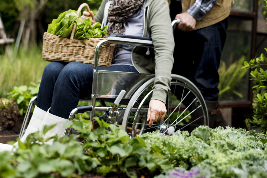 woman in wheelchair in the garden