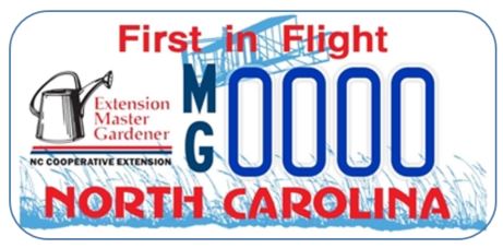 NC vanity license plate with watering can logo